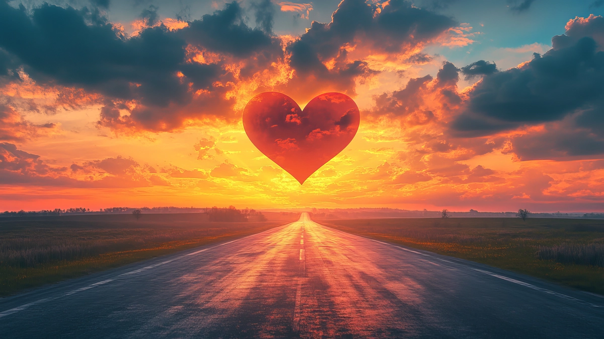 Alexandra Hirschbolz - Privatpraxis für Psychotherapie - Herzförmiger Sonnenuntergang auf einer Straße zum Horizont